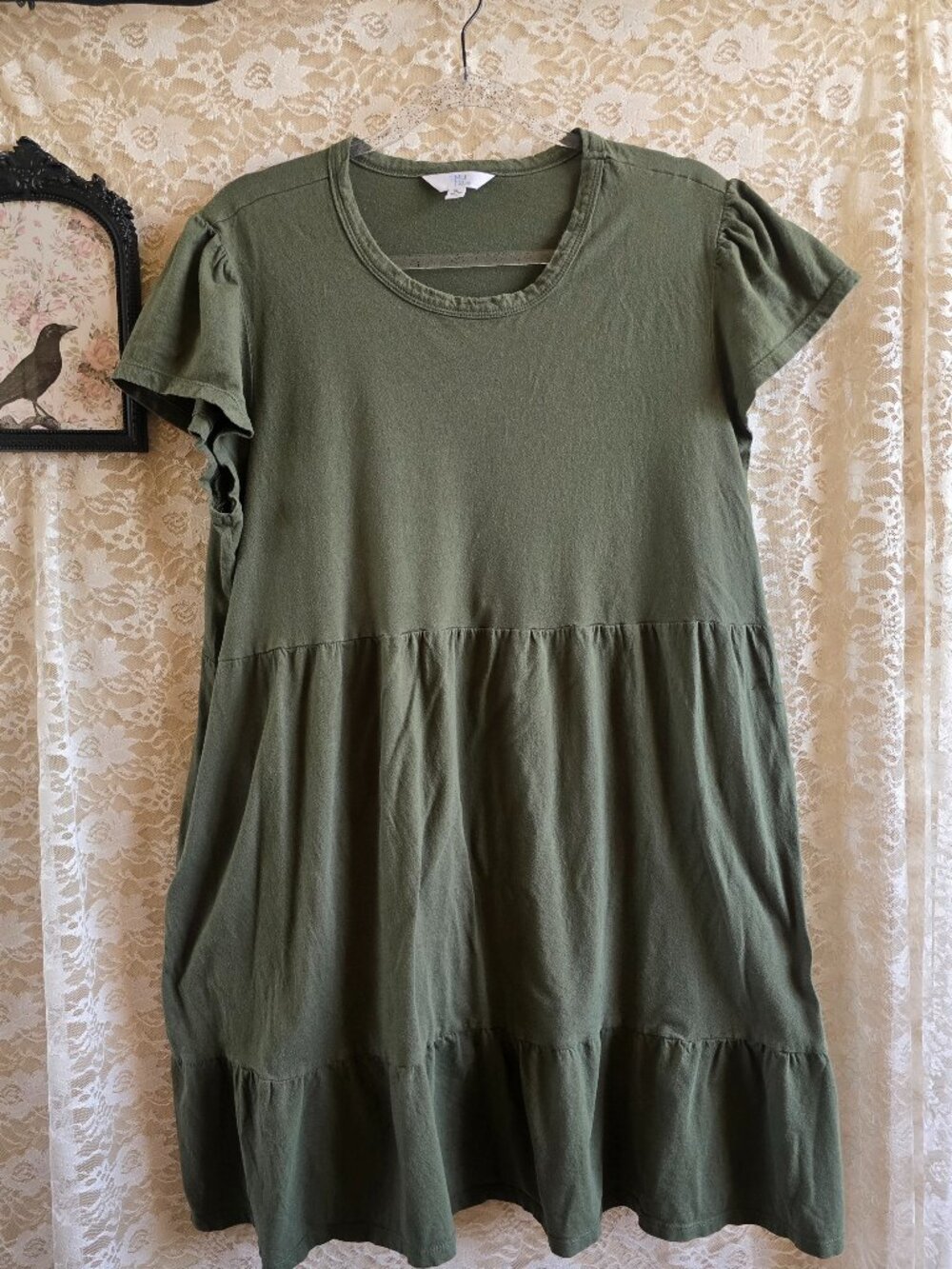 Tiered Baby Doll Dress - Olive Green - Y2K - Cottagecore - Dark Academia - Fairy